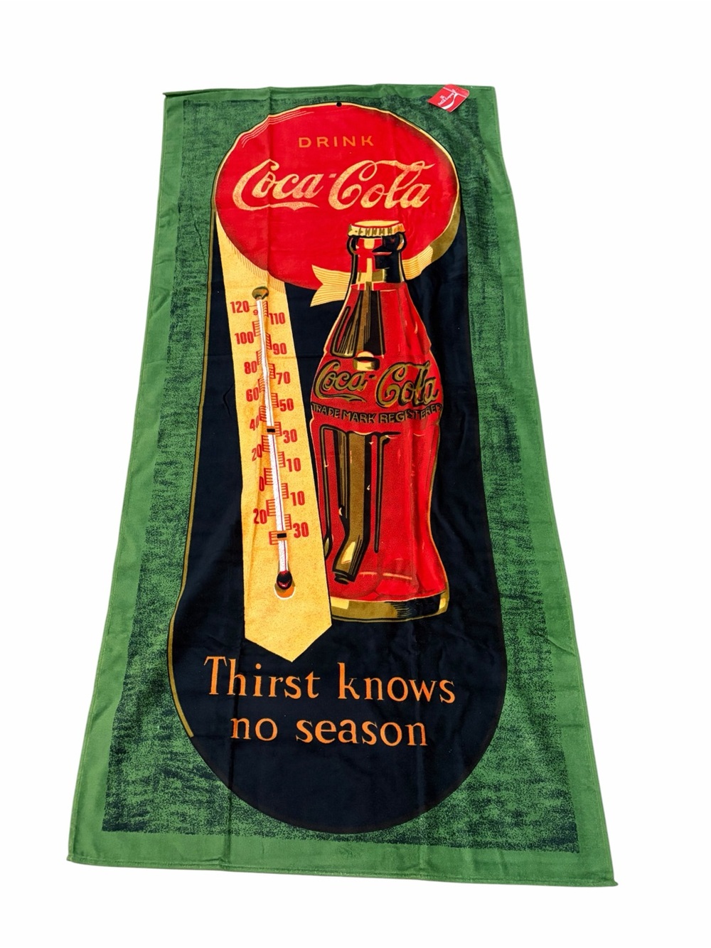 VTG NWT Coca Cola Thermometer Beach Towel Thirst Knows No Season 1989
